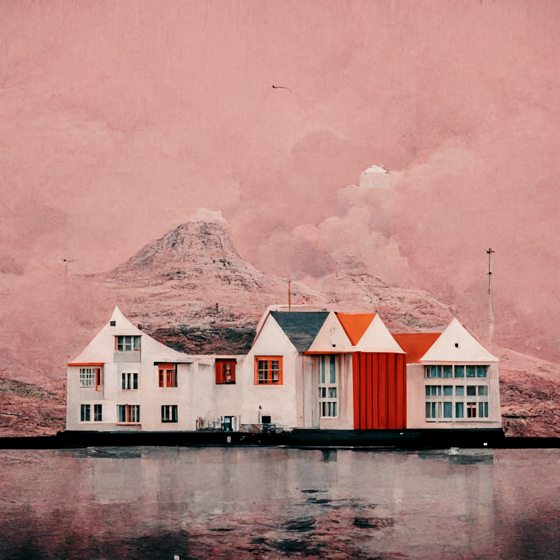 AI-generated image from Midjourney, the Faroe Islands inspired by Wes Anderson.