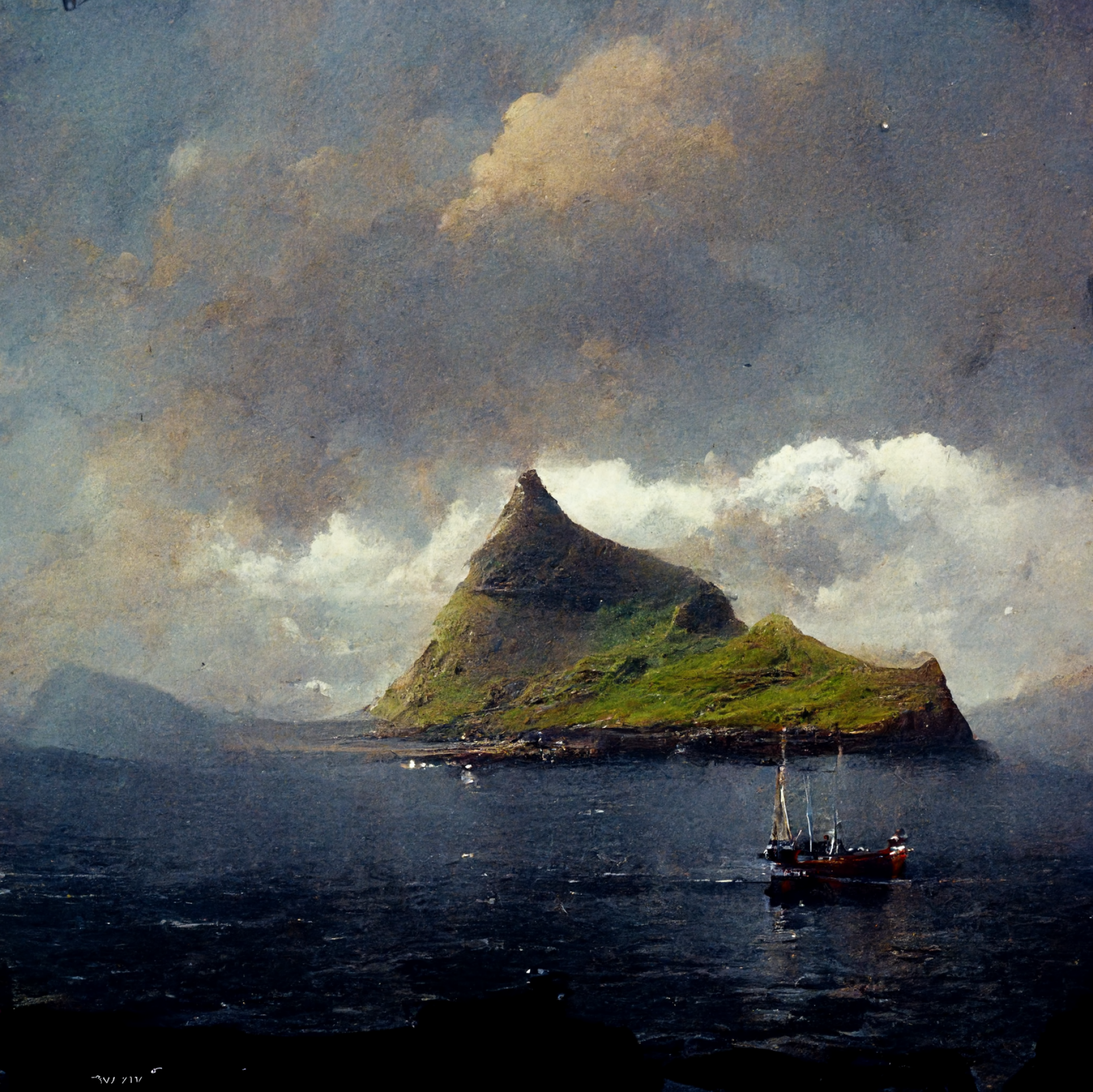 AI-generated image from Midjourney, the Faroe Islands inspired by Ivan Aivazovsky