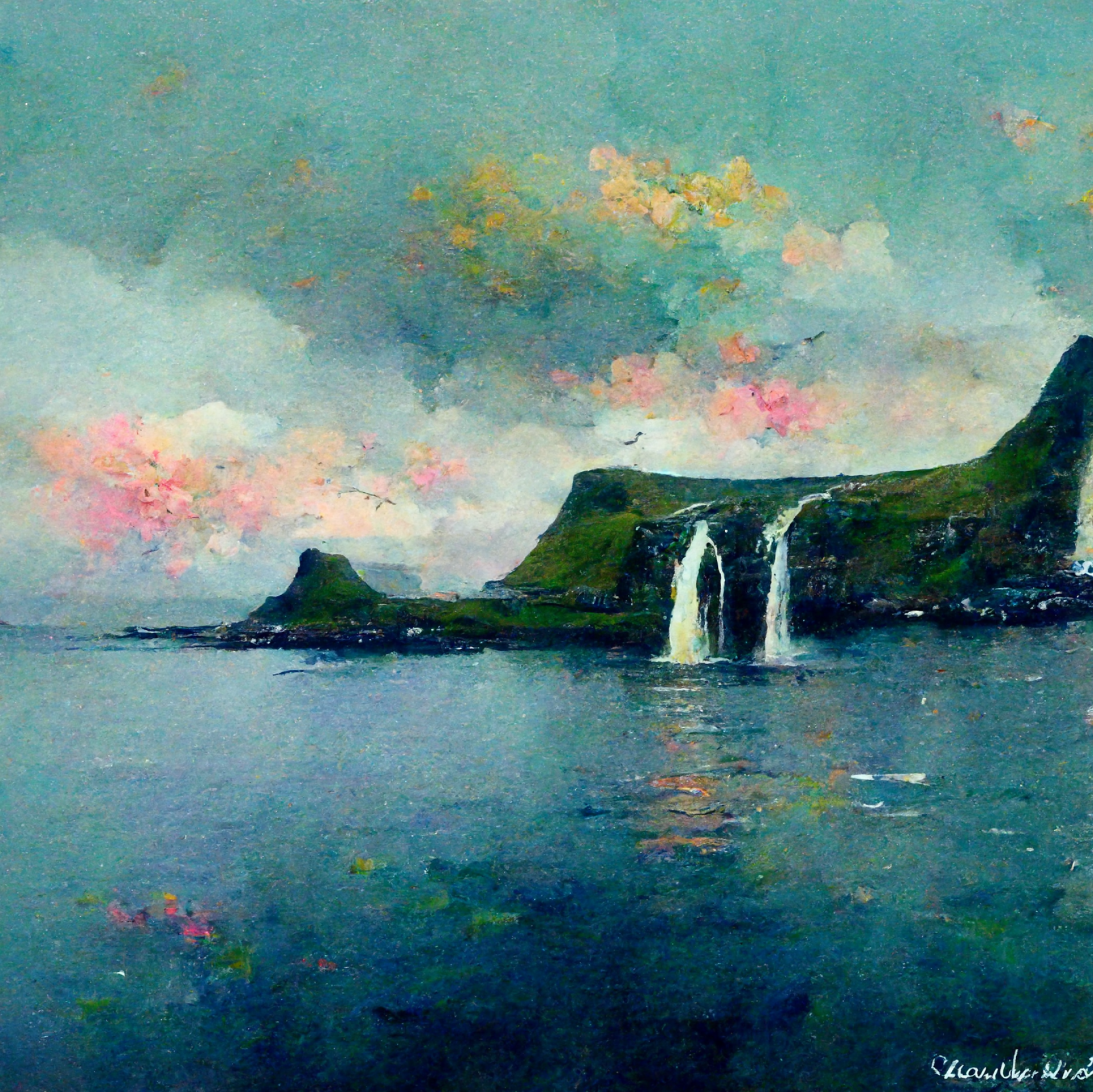 AI-generated image from Midjourney, the Faroe Islands inspired by Monet.