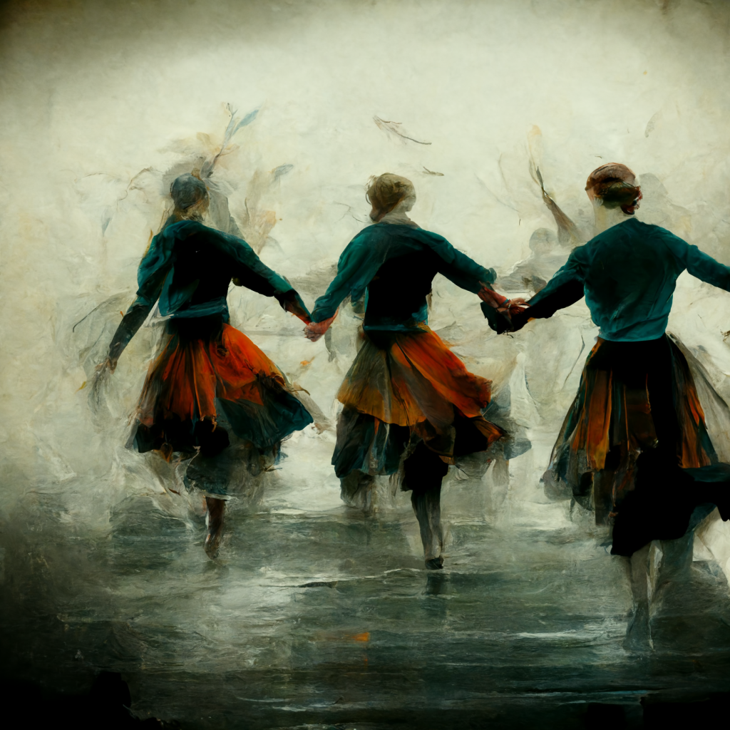 AI-generated image from Midjourney, the Faroe Islands inspired by Edgar Degas.