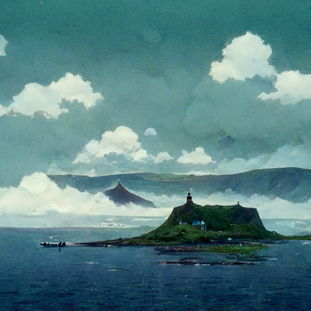 AI-generated image from Midjourney, the Faroe Islands inspired by Studio Ghibli