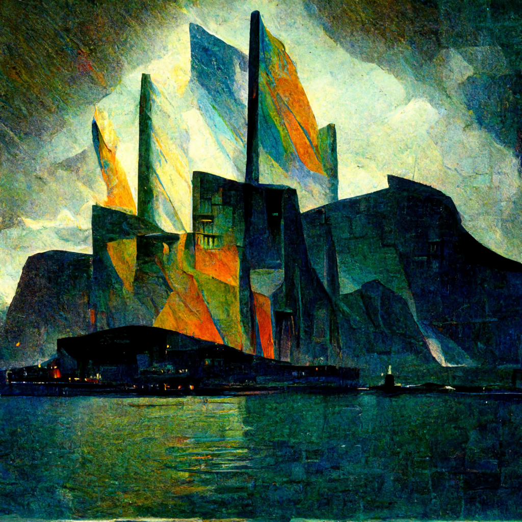 AI-generated image from Midjourney, the Faroe Islands inspired by Umbert Boccioni.