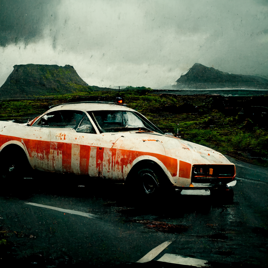 AI-generated image from Midjourney, the Faroe Islands inspired by Quentin Tarantino.