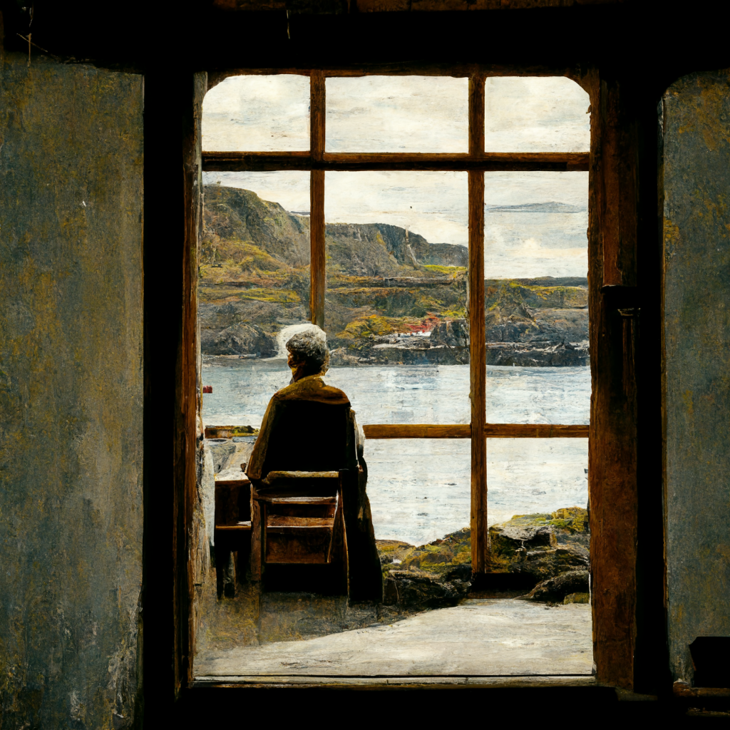 AI-generated image from Midjourney, the Faroe Islands inspired by Vilhelm Hammershøi