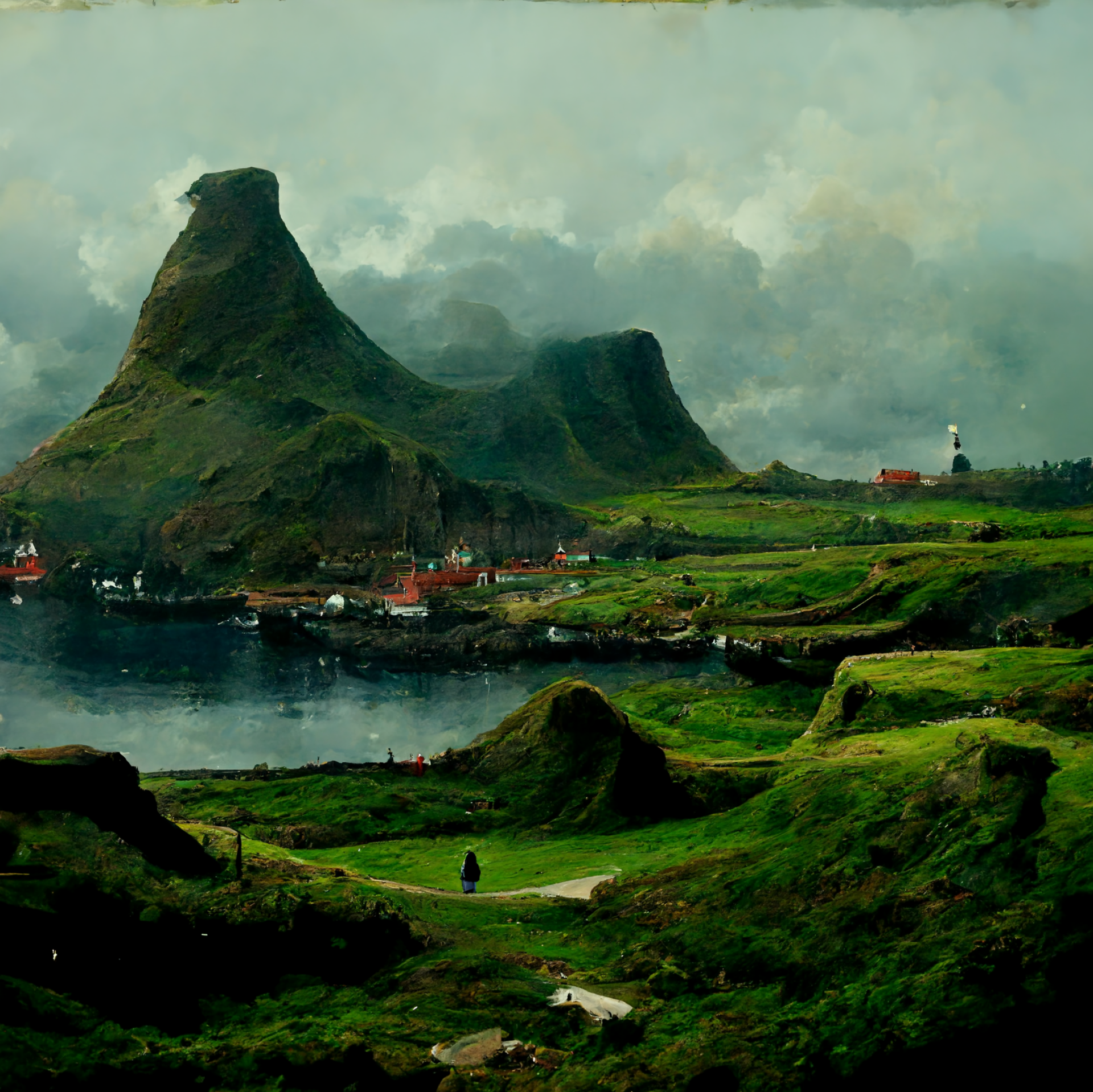AI-generated image from Midjourney, the Faroe Islands inspired by Hieronymus Bosch.