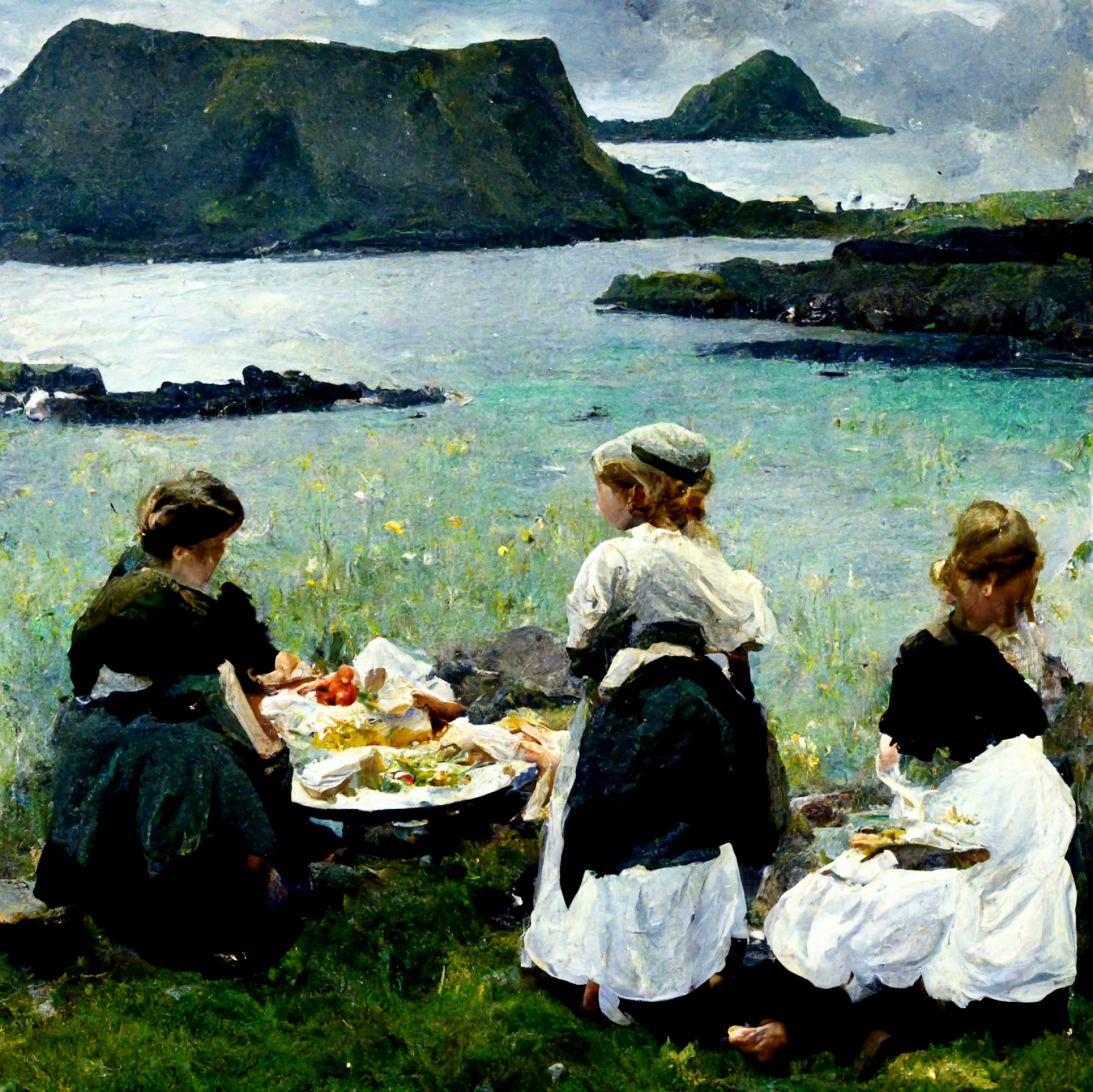 AI-generated image from Midjourney, the Faroe Islands inspired by Edouard Manet.