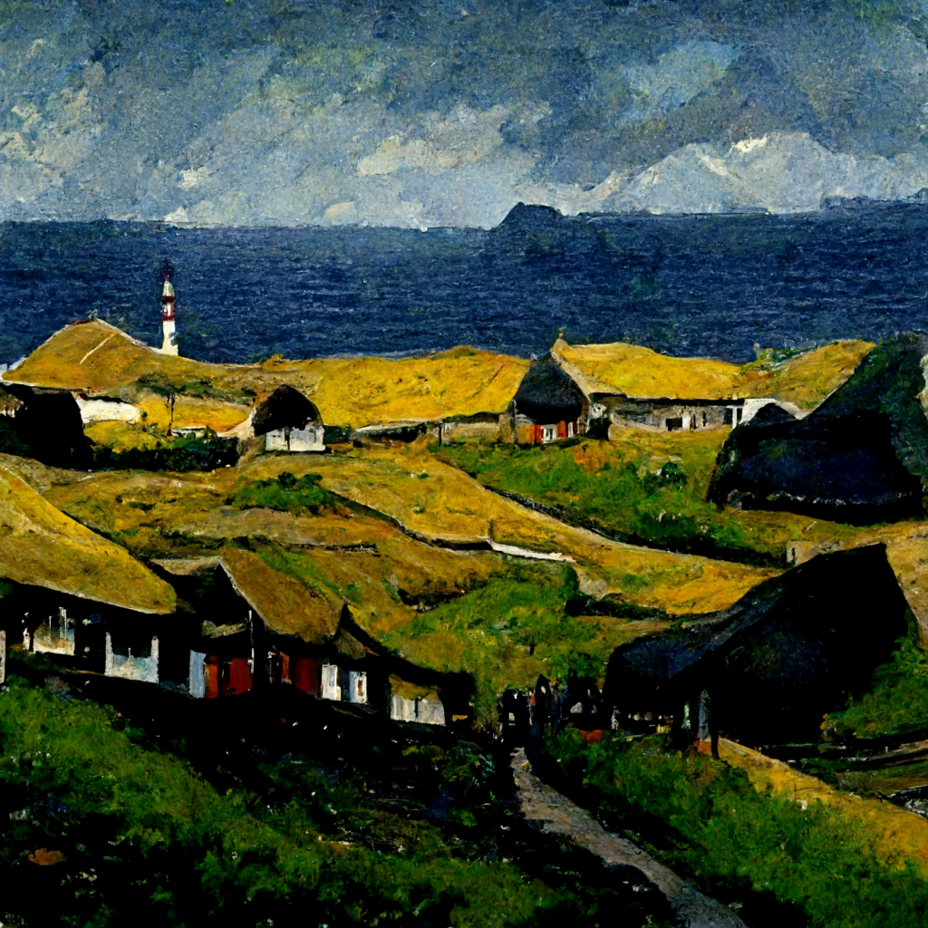 AI-generated image from Midjourney, the Faroe Islands inspired by Vincent Van Gogh.