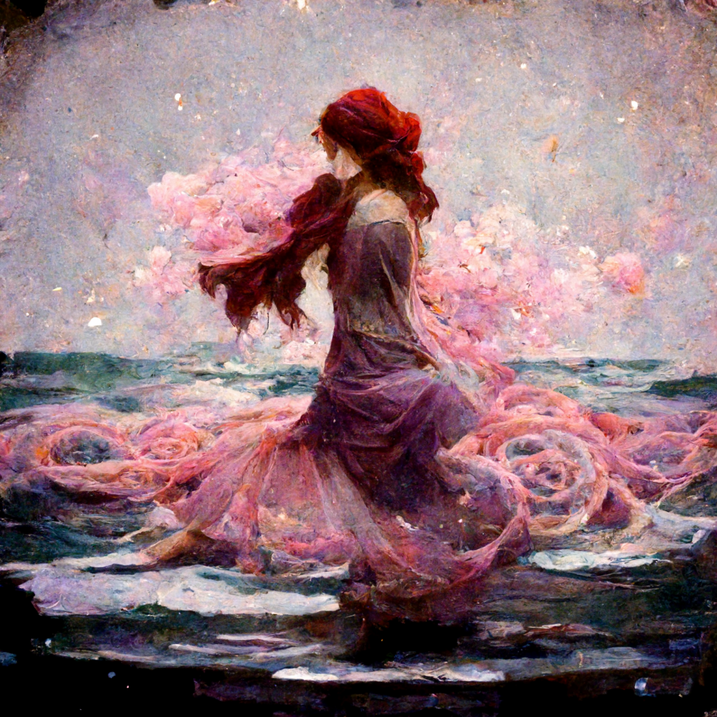 AI-generated image from Midjourney, the Faroe Islands inspired by William Waterhouse.
