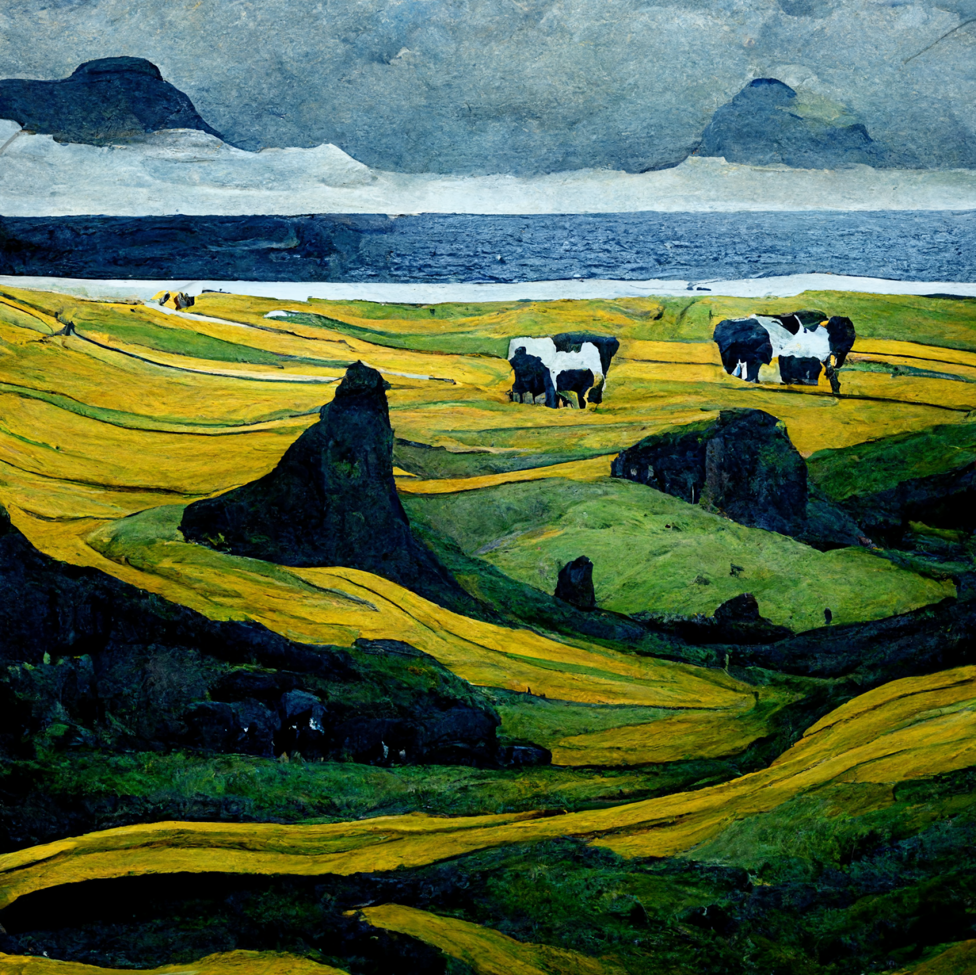 AI-generated image from Midjourney, the Faroe Islands inspired by Vincent Van Gogh