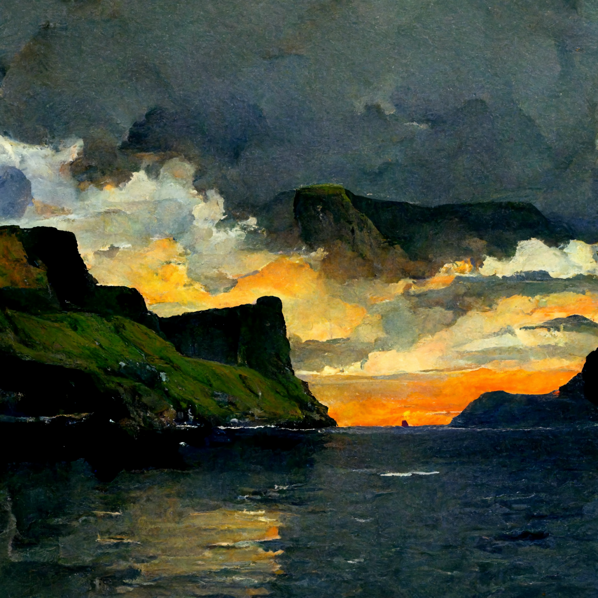 AI-generated image from Midjourney, the Faroe Islands inspired by Cèzanne