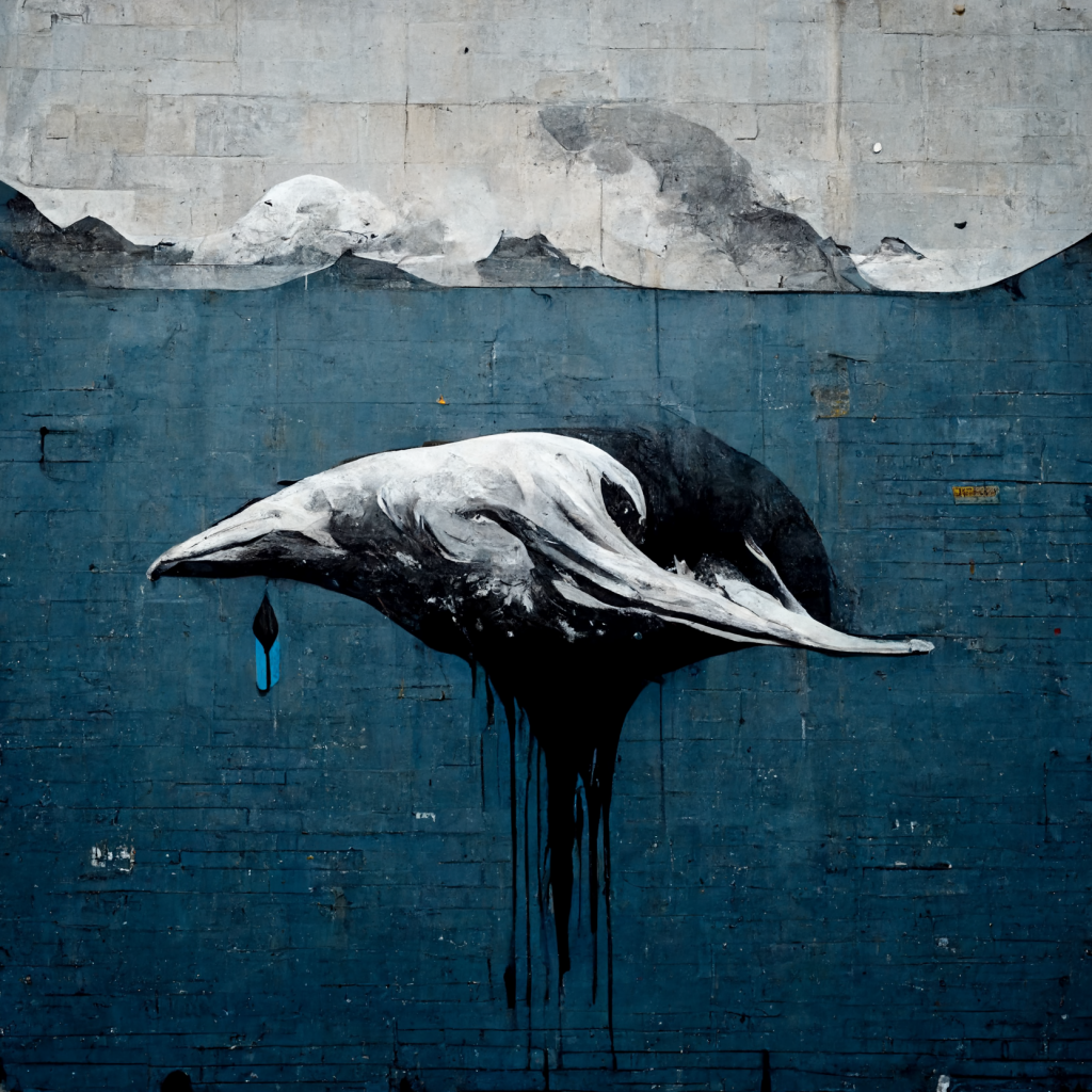 AI-generated image from Midjourney, the Faroe Islands inspired by Bansky.