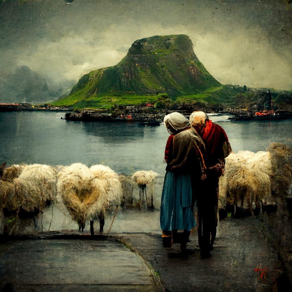 AI-generated image from Midjourney, the Faroe Islands inspired by Leonardo Da Vinci