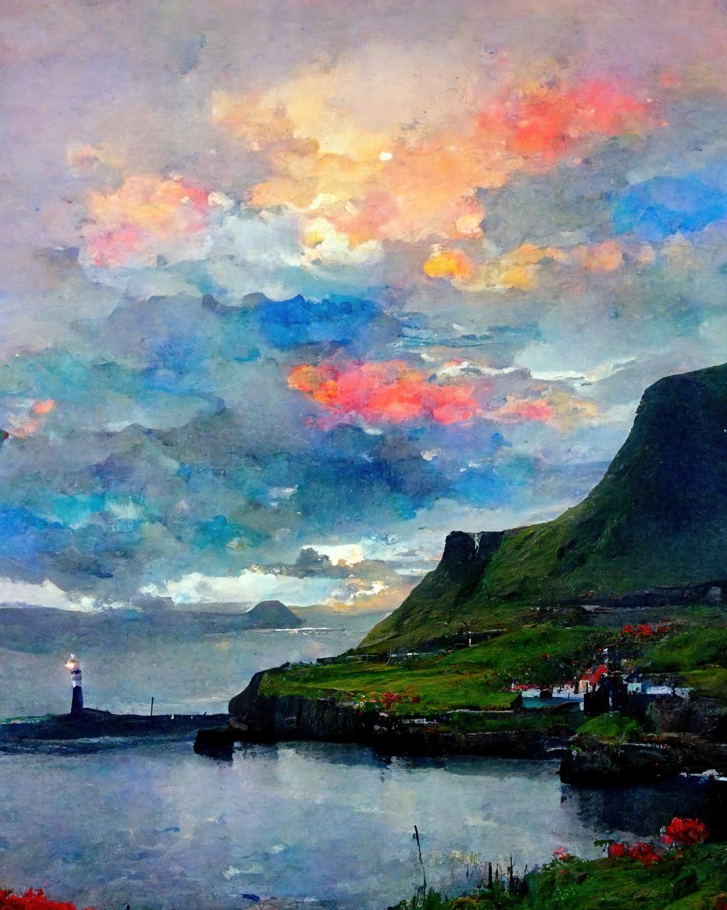 Imagine Faroe Islands inspired by Claude Monet using  AI Technology, Midjourney. 