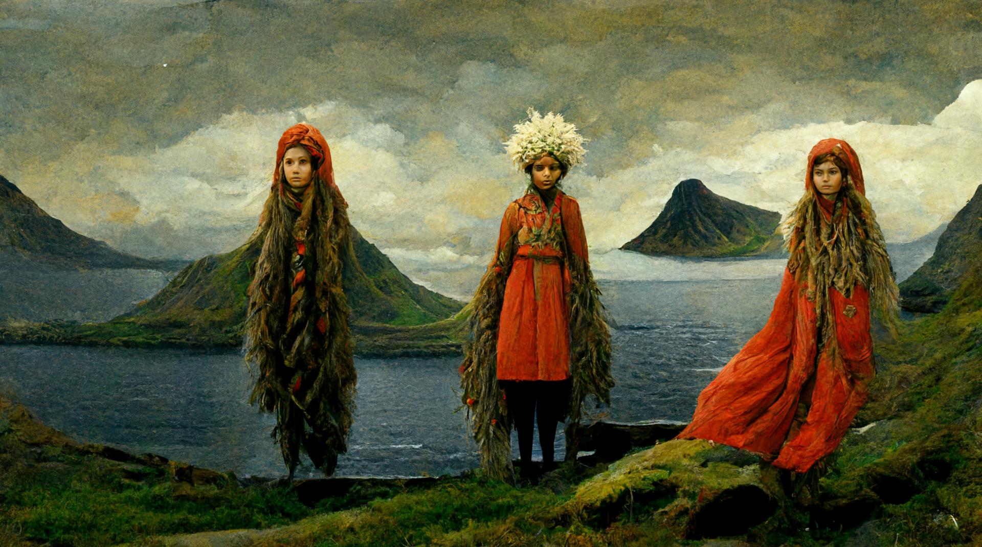 Thumbnail of - Imagine Faroe Islands inspired by Leonor Fini using  AI Technology, Midjourney. 