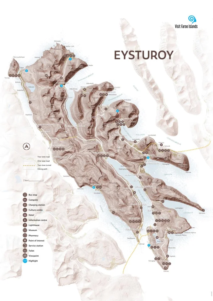 Map of the regional island of Eysturoy, the Faroe Islands
