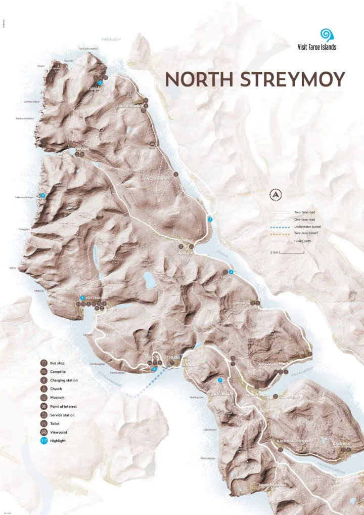 Detailed regional map of North part of Streymoy island, the Faroe Islands