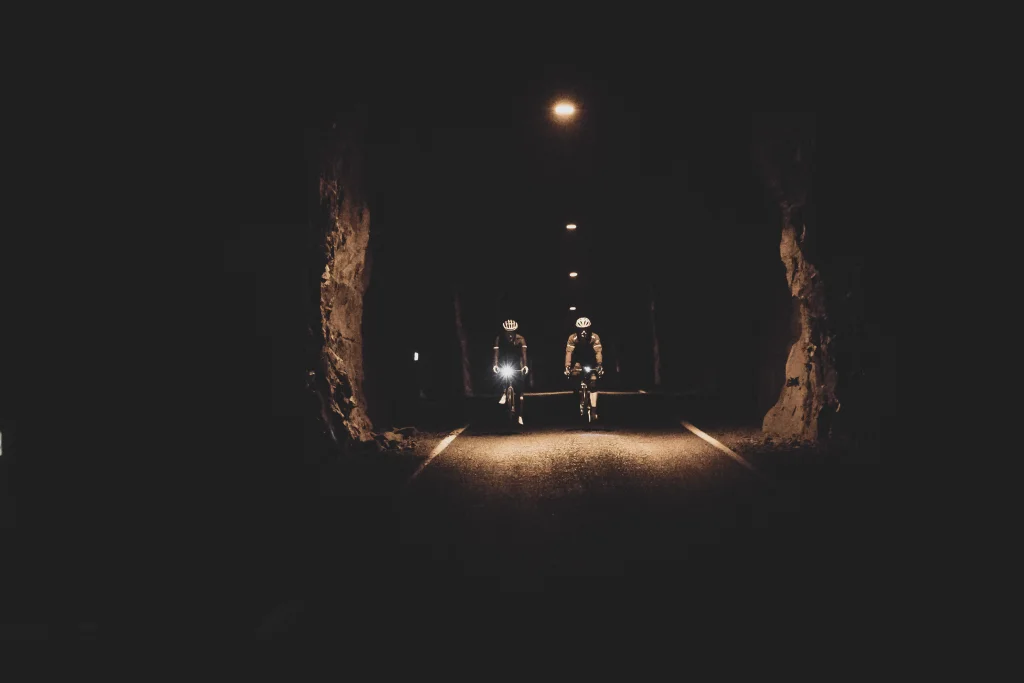 Biking in a small tunnel in the Faroe Islands
