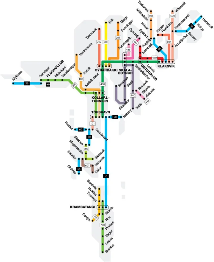Thumbnail of - public  bus and ferry map for the Faroe Islands by www.ssl.fo, the Faroese public transport authority SSL